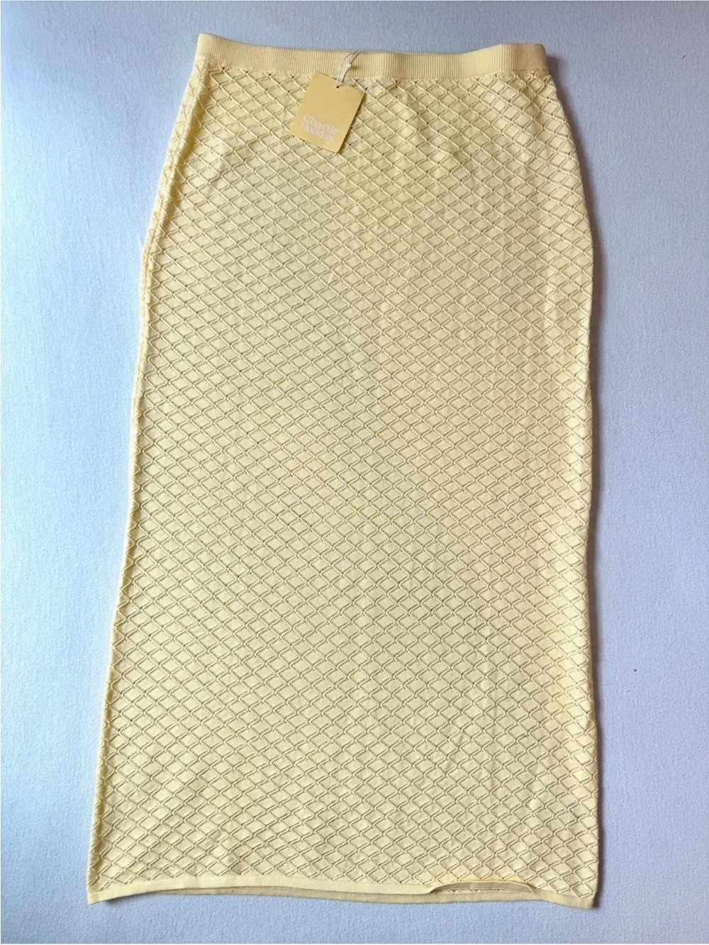 Charlie Holiday Jessie Knit Midi Skirt Yellow Pointelle Resort Vacation NWT - Picture 4 of 7